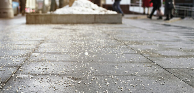 city public service sprinkled slippery pavement with salt
