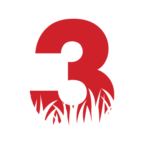 Red number three with grass silhouettes