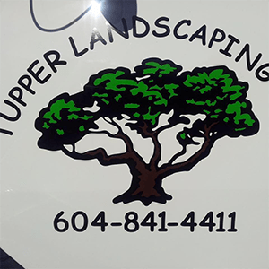 Upper Landscaping logo with tree and phone number