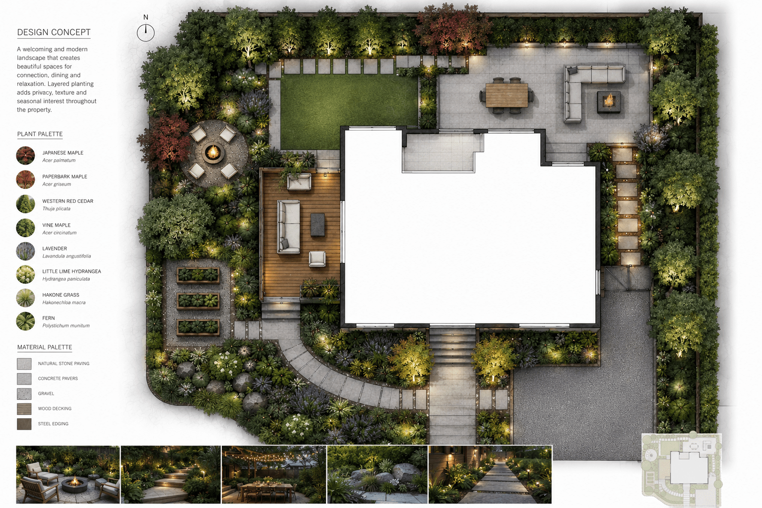 Top-down modern backyard landscape design plan