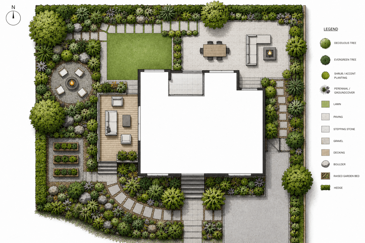 Top-down residential garden landscape design plan